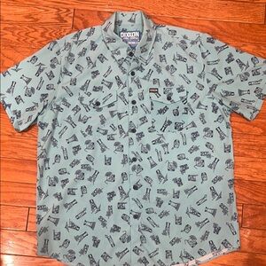 DIXXON Blue Casual Button Down Shirt with Unique Icon Design